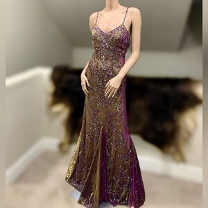 Custom Gorgeous All Over Sequins Sleeveless Color Shifting Glitter Mermaid Gown